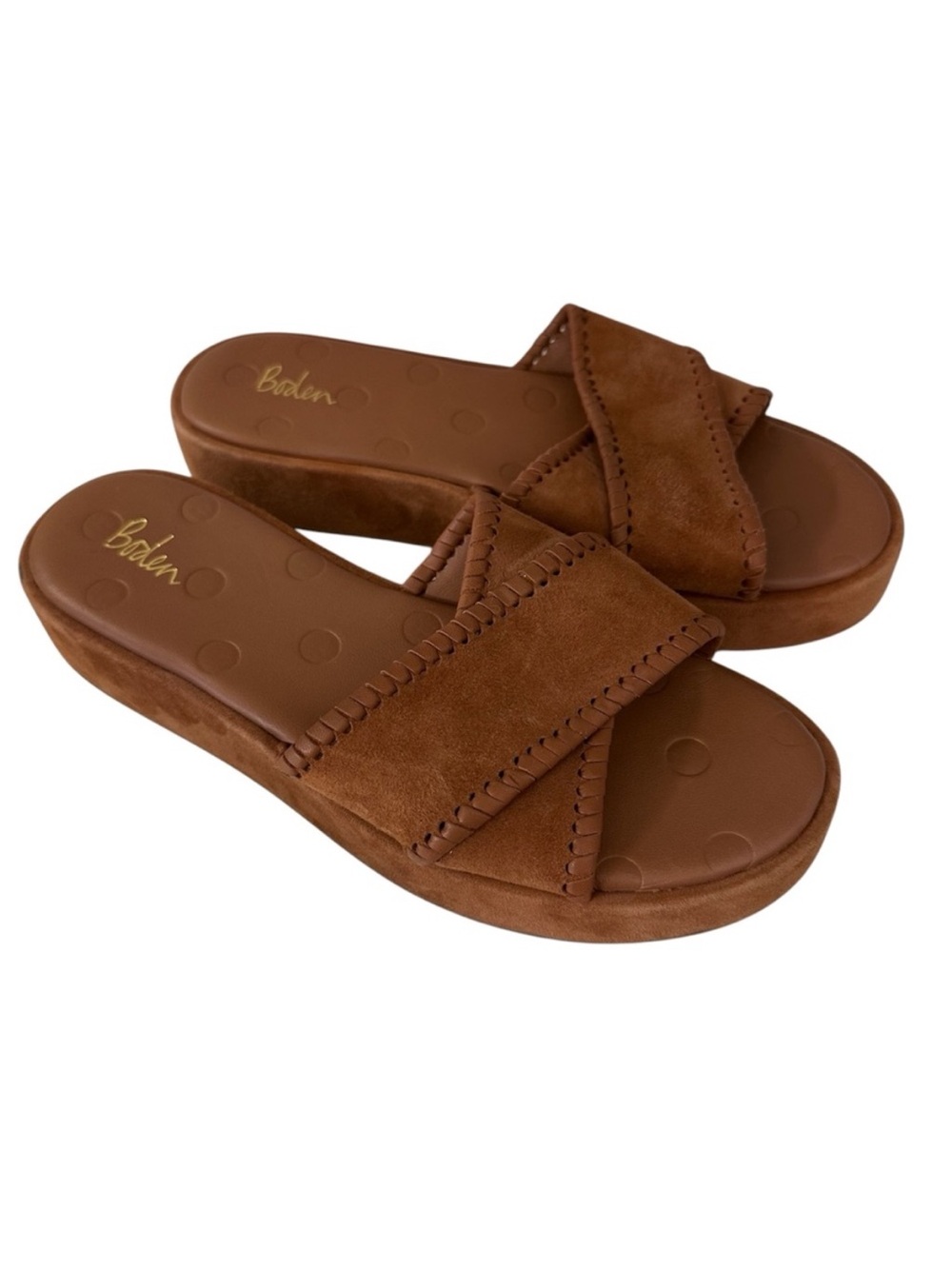 BODEN PLATFORM SANDALS Tan Suede Crisscross Slides - size 7